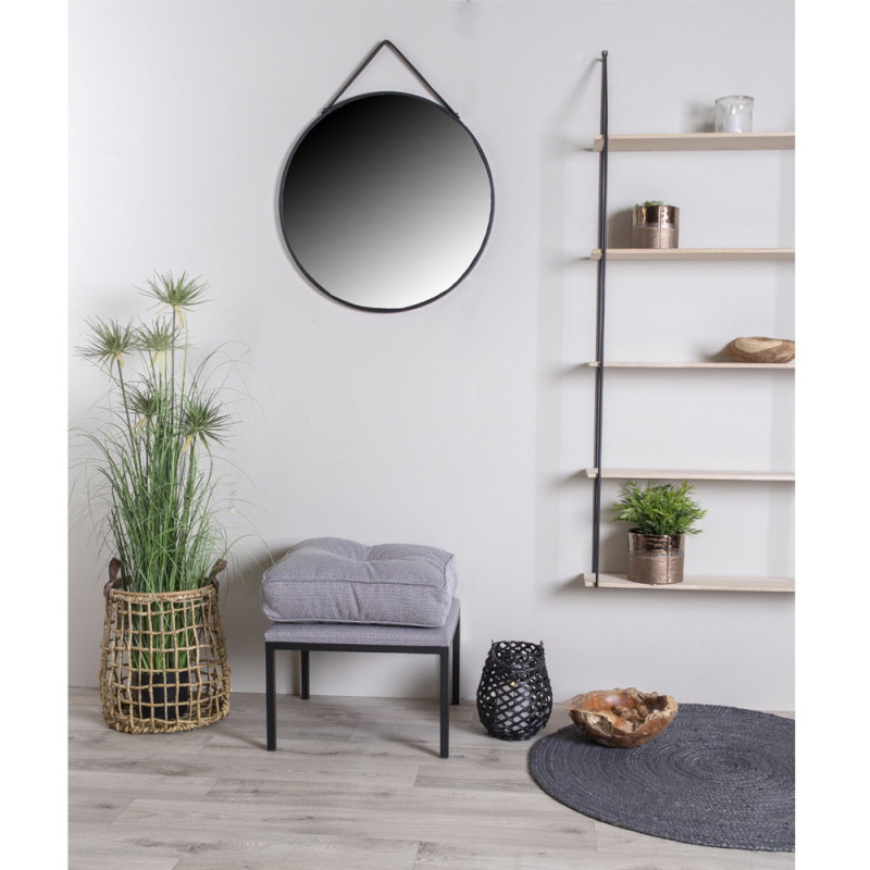 Miroir mural moderne à suspendre Rond 60x60 Métal Polyuréthane Noir Trapani 