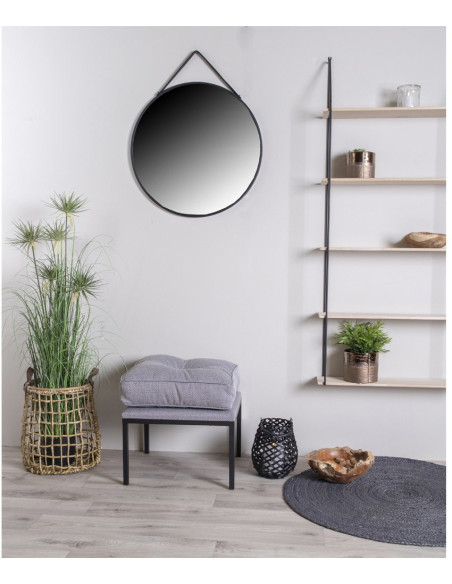 Miroir mural moderne à suspendre Rond 60x60 Métal Polyuréthane Noir Trapani 