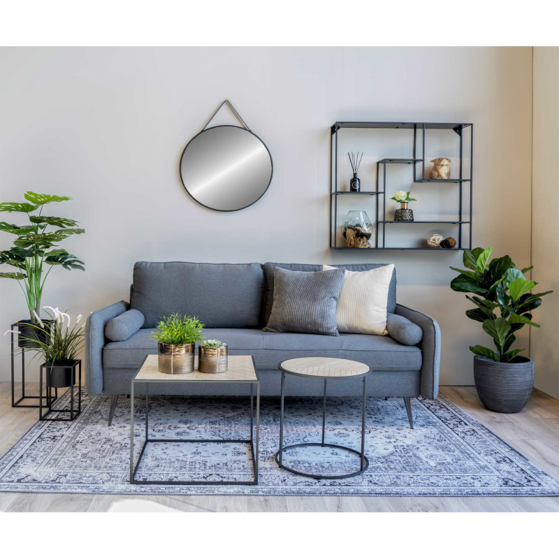 Miroir mural moderne à suspendre Rond 60x60 Métal Polyuréthane Noir Trapani 