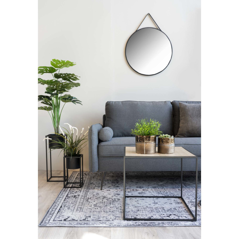Miroir mural moderne à suspendre Rond 60x60 Métal Polyuréthane Noir Trapani 