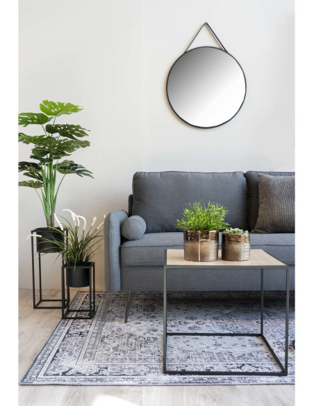 Miroir mural moderne à suspendre Rond 60x60 Métal Polyuréthane Noir Trapani 