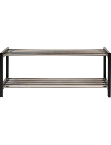 Étagère à chaussures moderne 2 niveaux Bois de peuplier Noir Métal Argenté Padova 