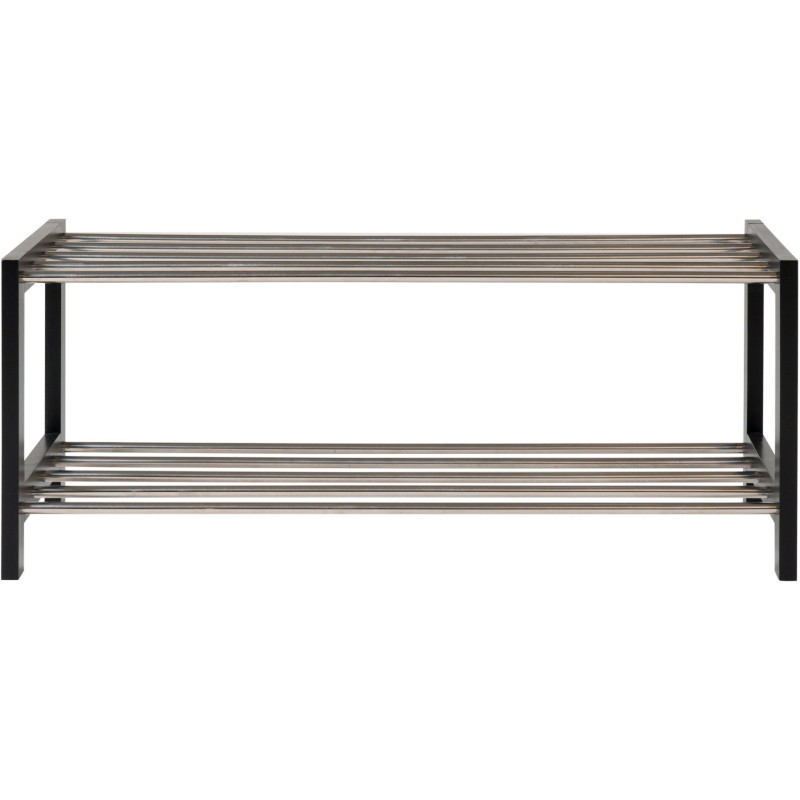 Étagère à chaussures moderne 2 niveaux Bois de peuplier Noir Métal Argenté Padova 