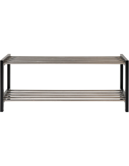 Étagère à chaussures moderne 2 niveaux Bois de peuplier Noir Métal Argenté Padova 