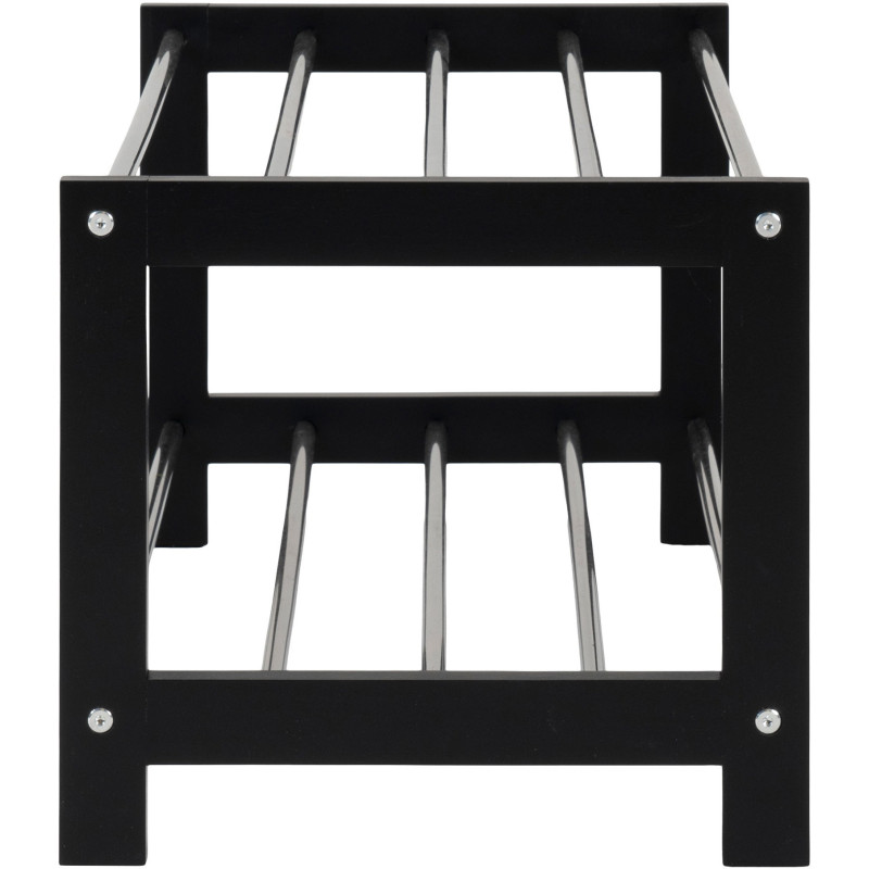 Étagère à chaussures moderne 2 niveaux Bois de peuplier Noir Métal Argenté Padova 