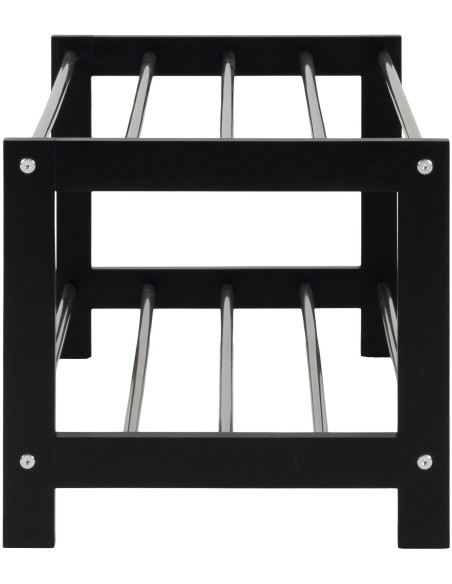 Étagère à chaussures moderne 2 niveaux Bois de peuplier Noir Métal Argenté Padova 