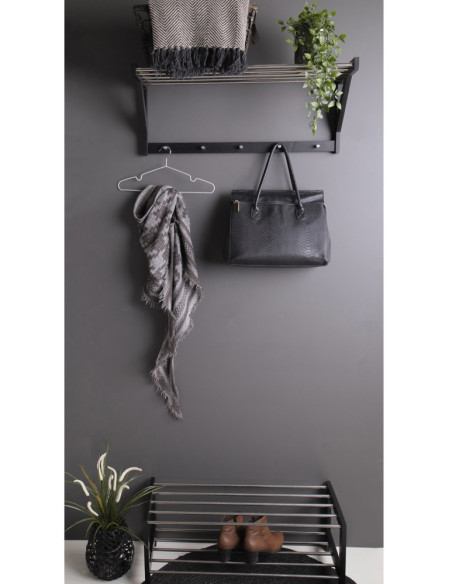 Étagère à chaussures moderne 2 niveaux Bois de peuplier Noir Métal Argenté Padova 