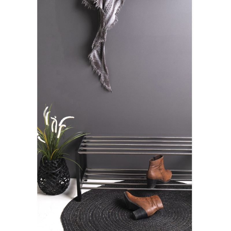 Étagère à chaussures moderne 2 niveaux Bois de peuplier Noir Métal Argenté Padova 