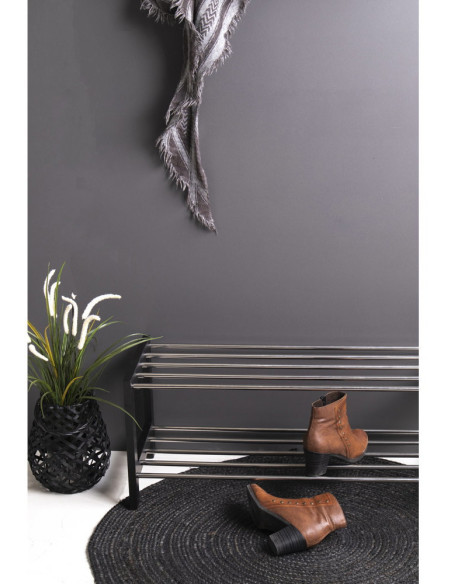 Étagère à chaussures moderne 2 niveaux Bois de peuplier Noir Métal Argenté Padova 