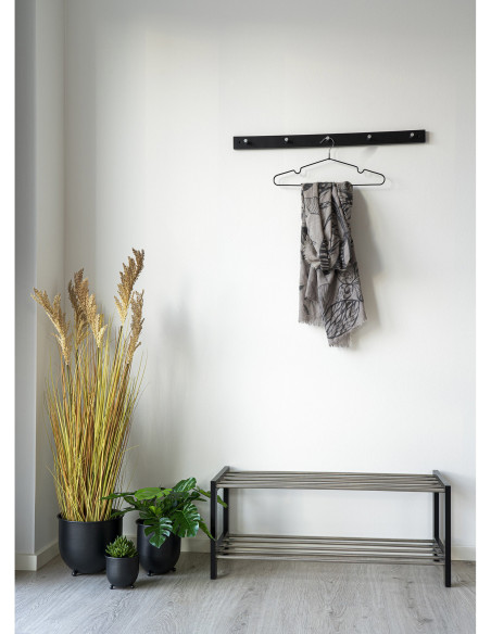 Étagère à chaussures moderne 2 niveaux Bois de peuplier Noir Métal Argenté Padova 