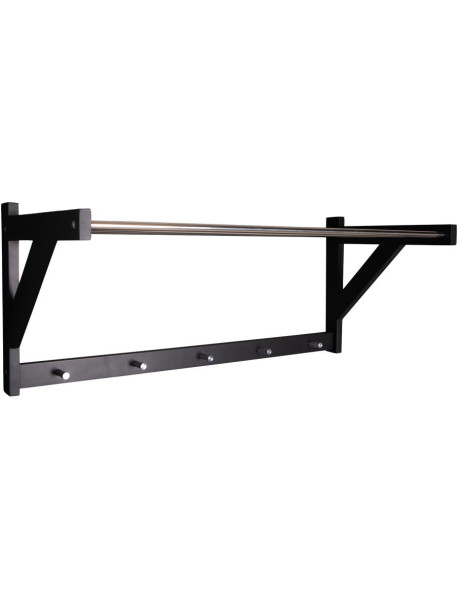 Étagère murale moderne porte manteaux 5 crochets Bois de peuplier Noir Métal Argenté Padova 