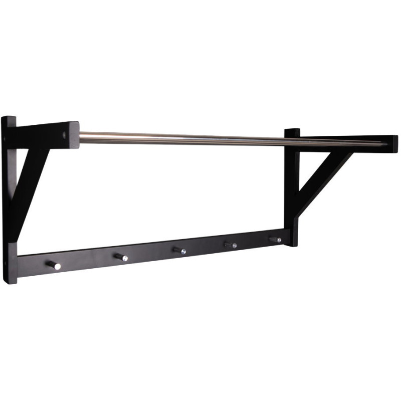 Étagère murale moderne porte manteaux 5 crochets Bois de peuplier Noir Métal Argenté Padova 