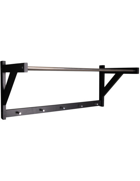 Étagère murale moderne porte manteaux 5 crochets Bois de peuplier Noir Métal Argenté Padova 