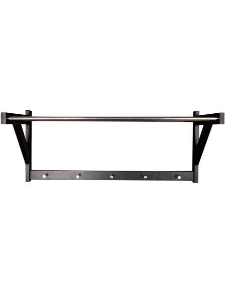Étagère murale moderne porte manteaux 5 crochets Bois de peuplier Noir Métal Argenté Padova 
