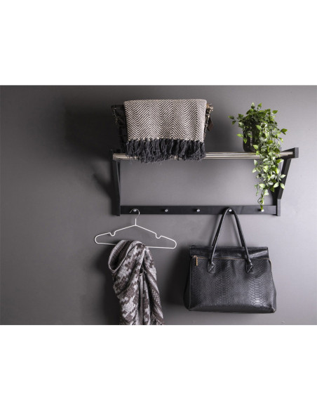 Étagère murale moderne porte manteaux 5 crochets Bois de peuplier Noir Métal Argenté Padova 