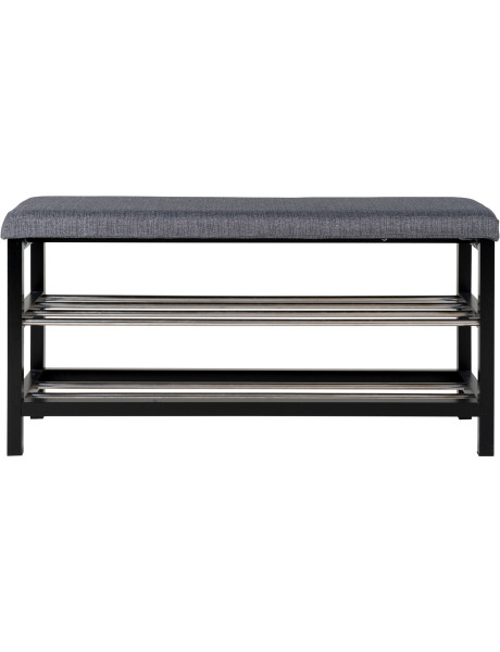 Banc d'entrée moderne 2 étagères Tissu Gris Bois de peuplier Noir Métal Argenté Padova 