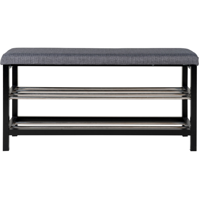 Banc d'entrée moderne 2 étagères Tissu Gris Bois de peuplier Noir Métal Argenté Padova 