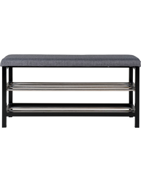 Banc d'entrée moderne 2 étagères Tissu Gris Bois de peuplier Noir Métal Argenté Padova 