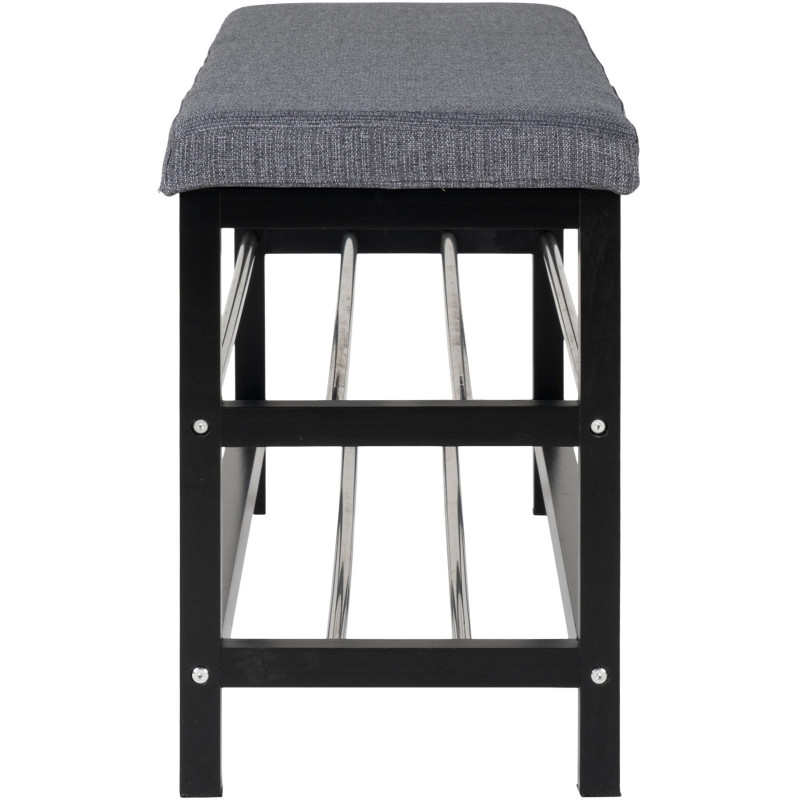 Banc d'entrée moderne 2 étagères Tissu Gris Bois de peuplier Noir Métal Argenté Padova 