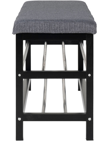 Banc d'entrée moderne 2 étagères Tissu Gris Bois de peuplier Noir Métal Argenté Padova 
