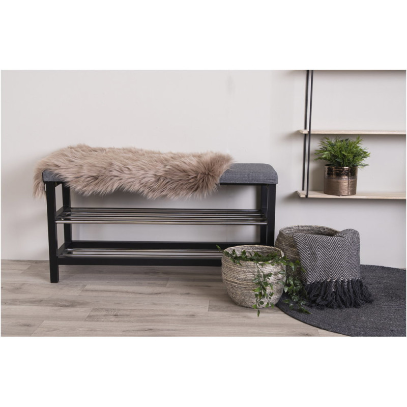 Banc d'entrée moderne 2 étagères Tissu Gris Bois de peuplier Noir Métal Argenté Padova 