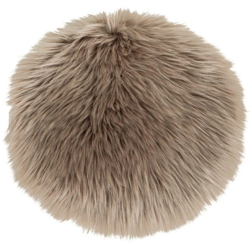 Coussin Peau de mouton poils longs Rond 35x35 Fausse fourrure Marron clair Lambskin 