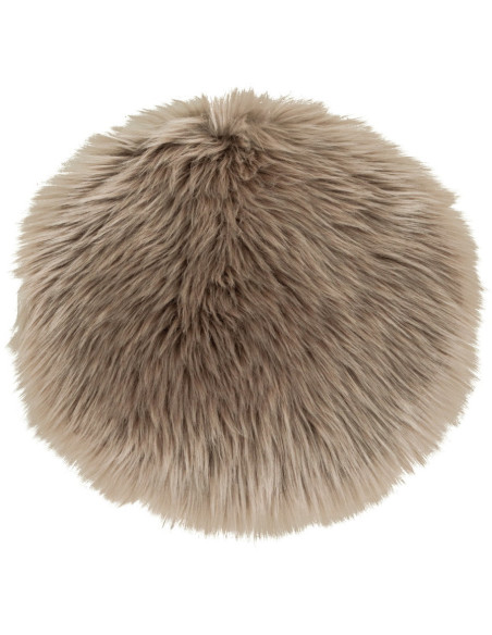 Coussin Peau de mouton poils longs Rond 35x35 Fausse fourrure Marron clair Lambskin 