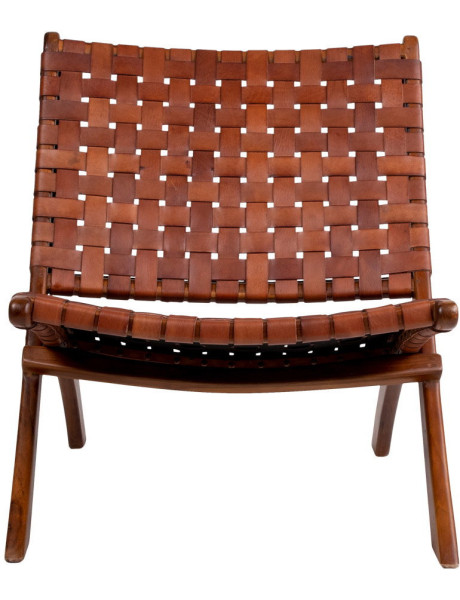 Fauteuil détente bas Cuir véritable Marron Bois de teck Naturel Perugia House Nordic - 2