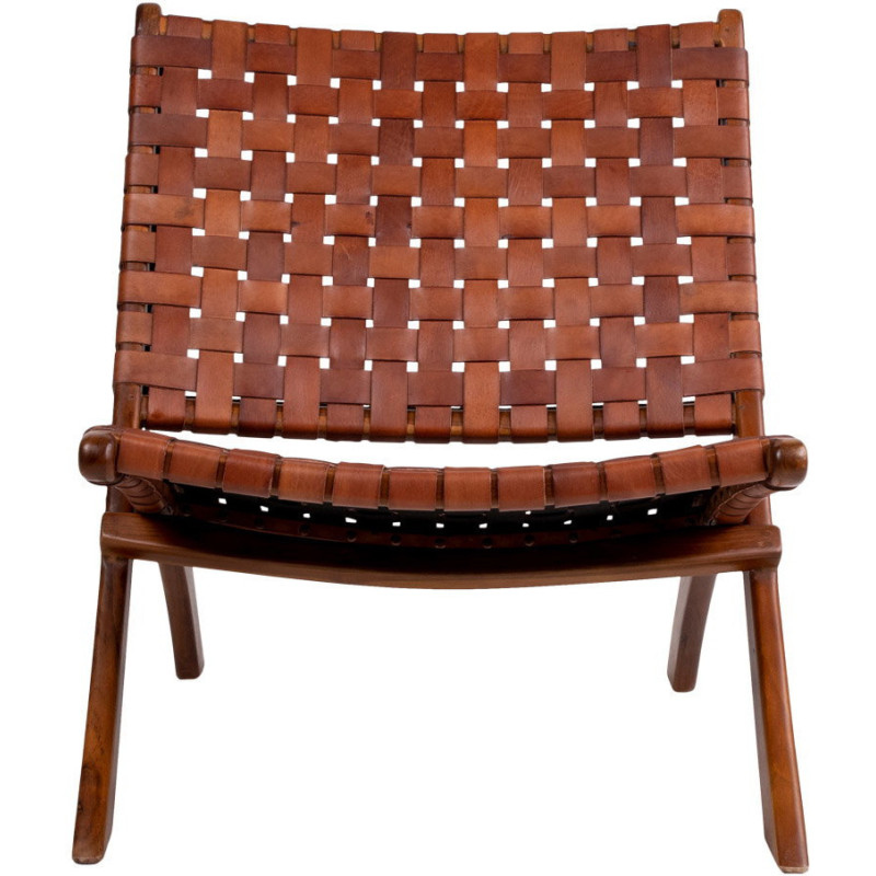 Fauteuil détente bas Cuir véritable Marron Bois de teck Naturel Perugia House Nordic - 2