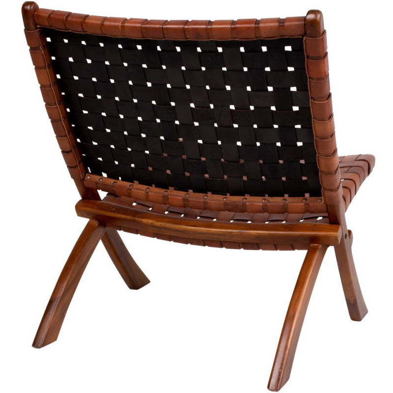 Fauteuil détente bas Cuir véritable Marron Bois de teck Naturel Perugia House Nordic - 4