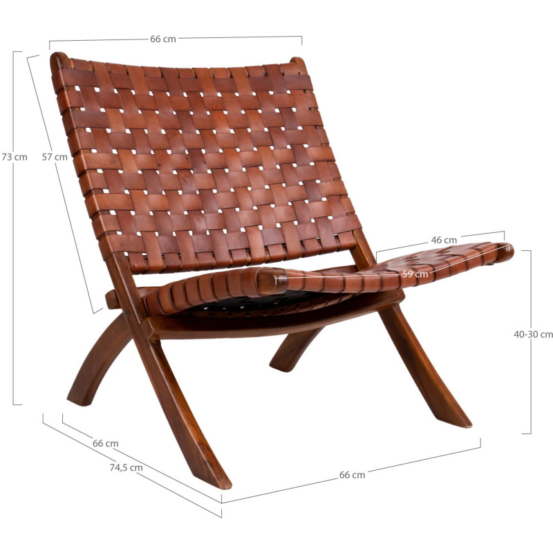 Fauteuil détente bas Cuir véritable Marron Bois de teck Naturel Perugia House Nordic - 5