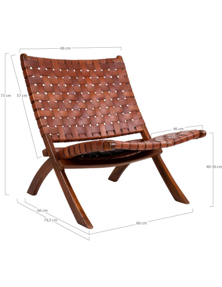 Fauteuil détente bas Cuir véritable Marron Bois de teck Naturel Perugia House Nordic - 5