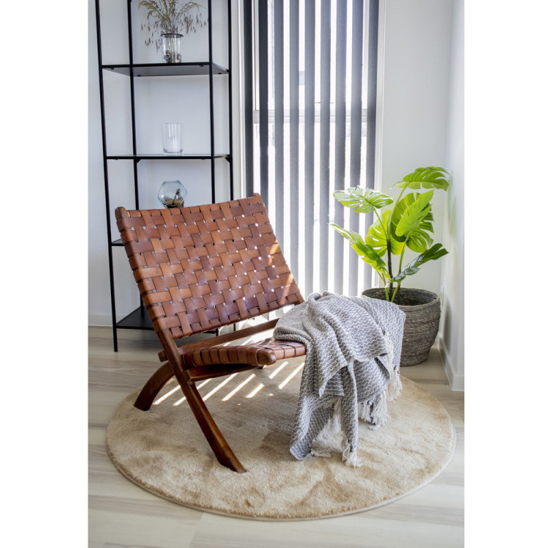 Fauteuil détente bas Cuir véritable Marron Bois de teck Naturel Perugia House Nordic - 6