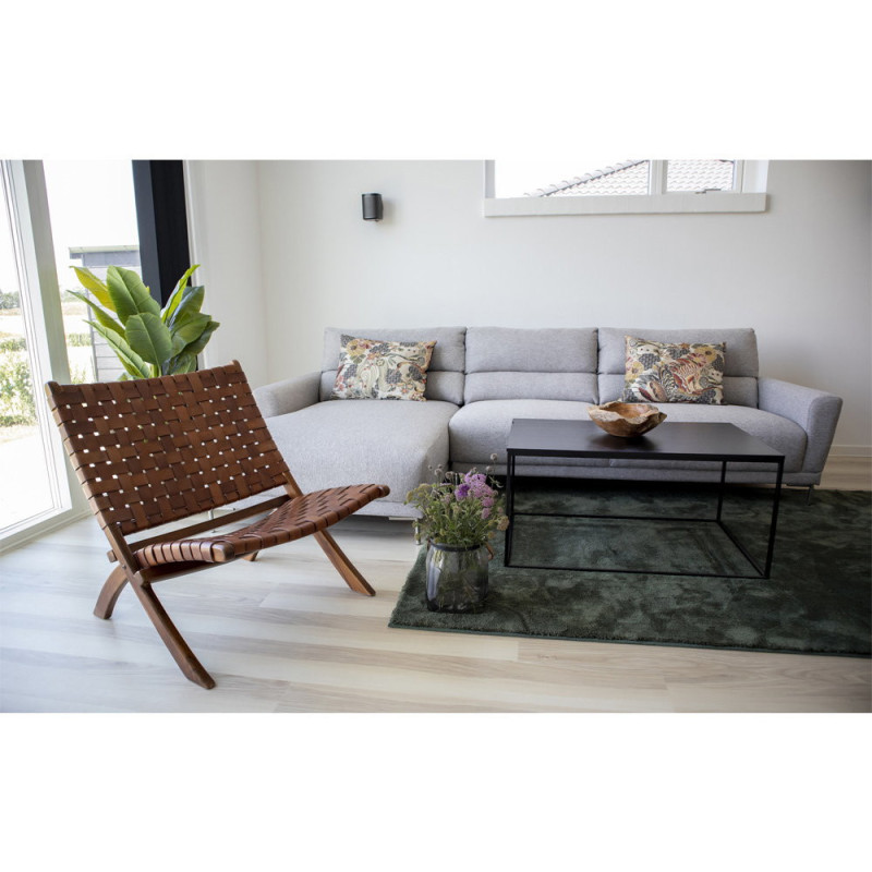 Fauteuil détente bas Cuir véritable Marron Bois de teck Naturel Perugia House Nordic - 7