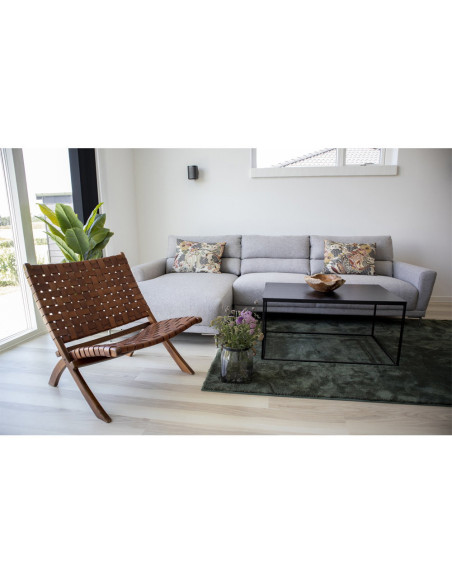 Fauteuil détente bas Cuir véritable Marron Bois de teck Naturel Perugia House Nordic - 7