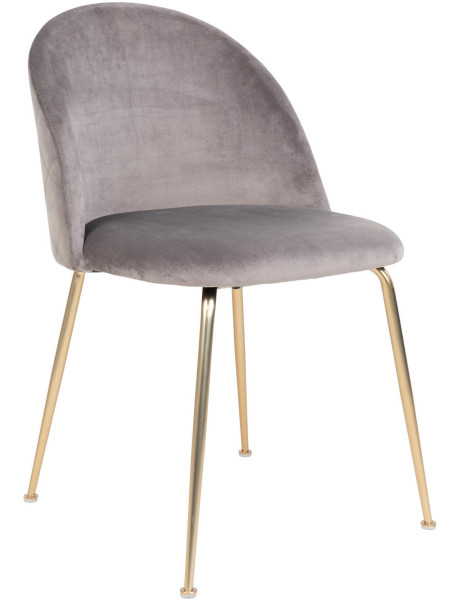 Chaise moderne arrondie Velours Gris Métal Doré Effet laiton Geneve (Lot de 2) 