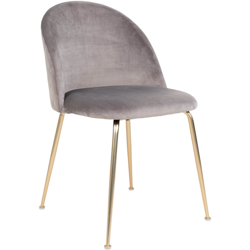 Chaise moderne arrondie Velours Gris Métal Doré Effet laiton Geneve (Lot de 2) 