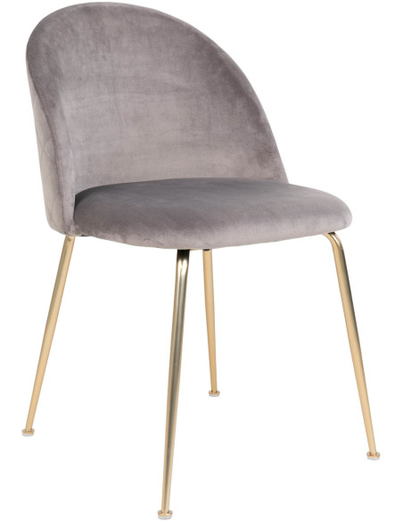 Chaise moderne arrondie Velours Gris Métal Doré Effet laiton Geneve (Lot de 2) 