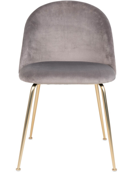 Chaise moderne arrondie Velours Gris Métal Doré Effet laiton Geneve (Lot de 2) 