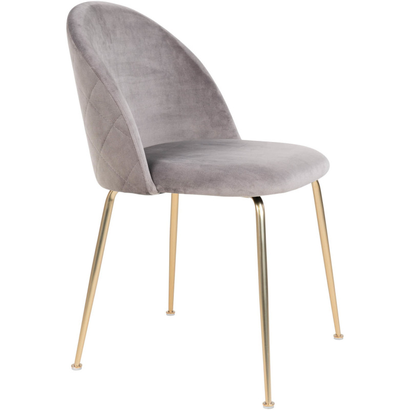 Chaise moderne arrondie Velours Gris Métal Doré Effet laiton Geneve (Lot de 2) 