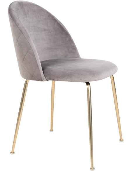 Chaise moderne arrondie Velours Gris Métal Doré Effet laiton Geneve (Lot de 2) 