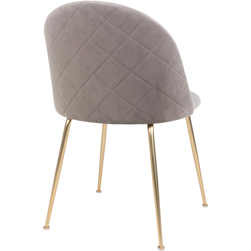 Chaise moderne arrondie Velours Gris Métal Doré Effet laiton Geneve (Lot de 2) 
