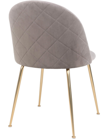 Chaise moderne arrondie Velours Gris Métal Doré Effet laiton Geneve (Lot de 2) 