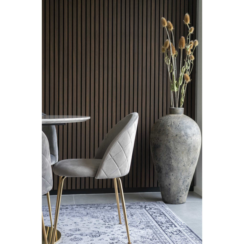 Chaise moderne arrondie Velours Gris Métal Doré Effet laiton Geneve (Lot de 2) 