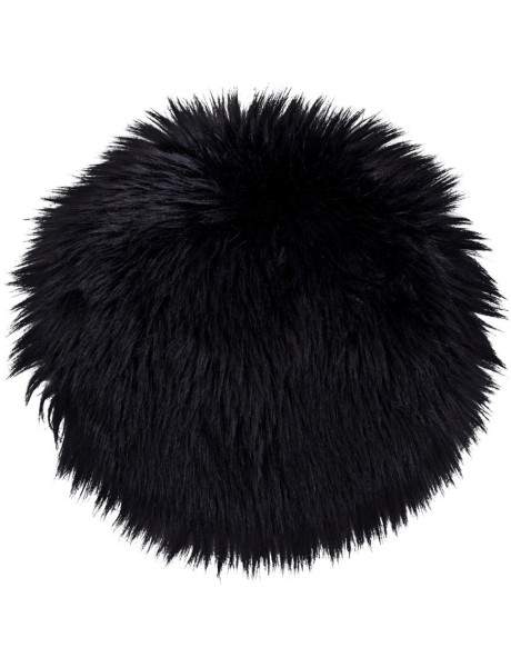 Coussin Peau de mouton poils longs Rond 35x35 Fausse fourrure Noir Lambskin 