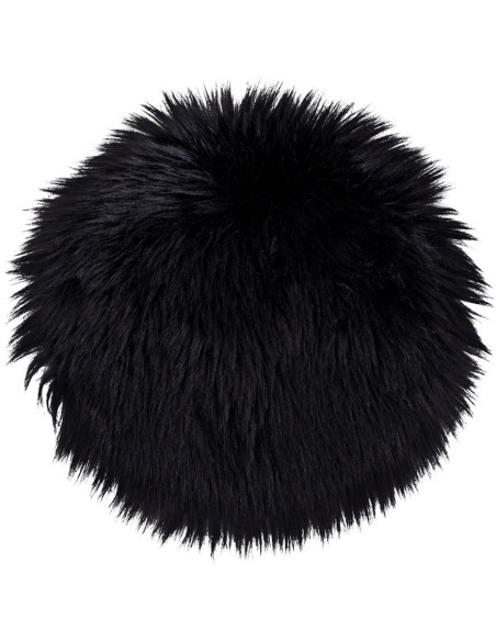 Coussin Peau de mouton poils longs Rond 35x35 Fausse fourrure Noir Lambskin 