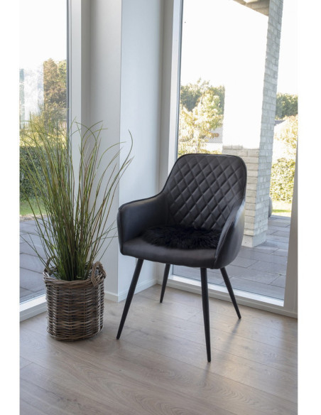 Coussin Peau de mouton poils longs Rond 35x35 Fausse fourrure Noir Lambskin 