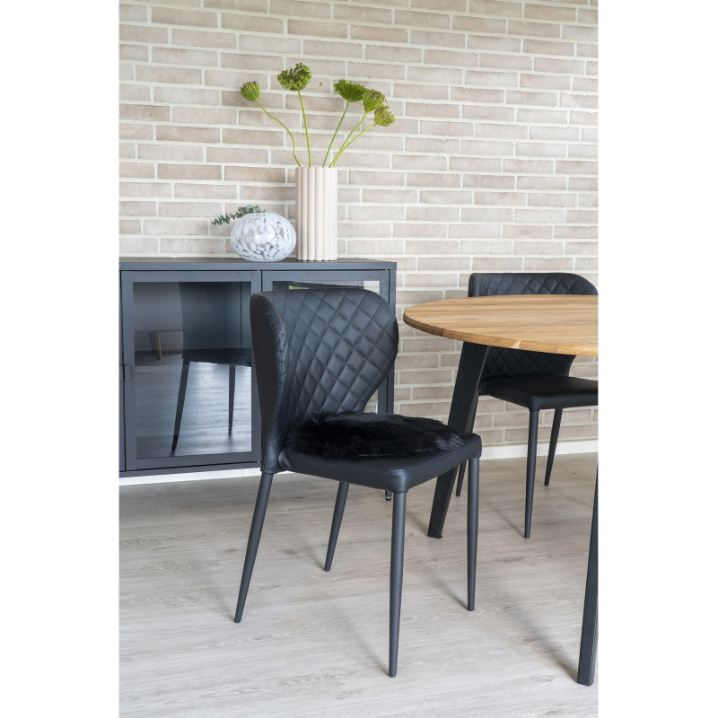 Coussin Peau de mouton poils longs Rond 35x35 Fausse fourrure Noir Lambskin 