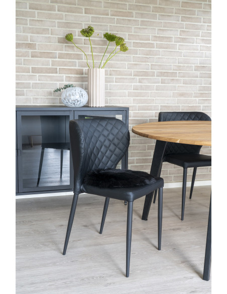 Coussin Peau de mouton poils longs Rond 35x35 Fausse fourrure Noir Lambskin 