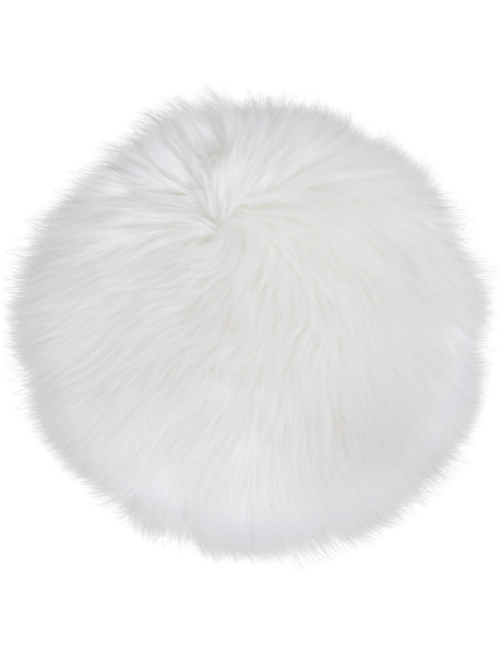 Coussin Peau de mouton poils longs Rond 35x35 Fausse fourrure Blanc Lambskin 